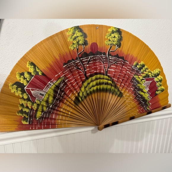 Other - 2 Pieces: Large Decorative Folding Wall Fan & Sunset Tapestry Hanging Wall Decor